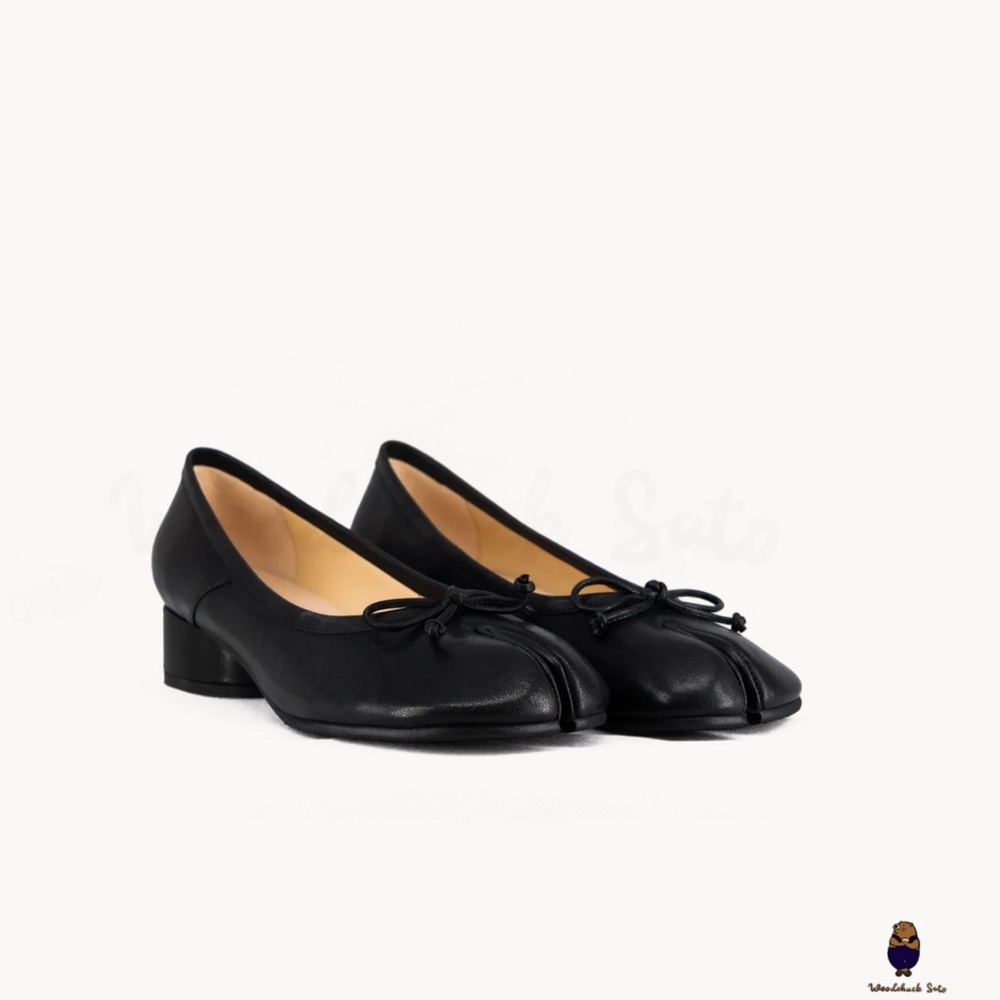 WoodchuckSato Black Cow Leather Tabi 3 cm Heel Pumps